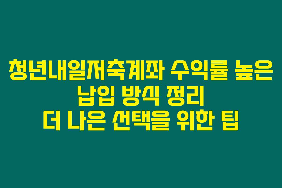 청년내일저축계좌 수익률 높은 납입 방식 정리 더 나은 선택을 위한 팁