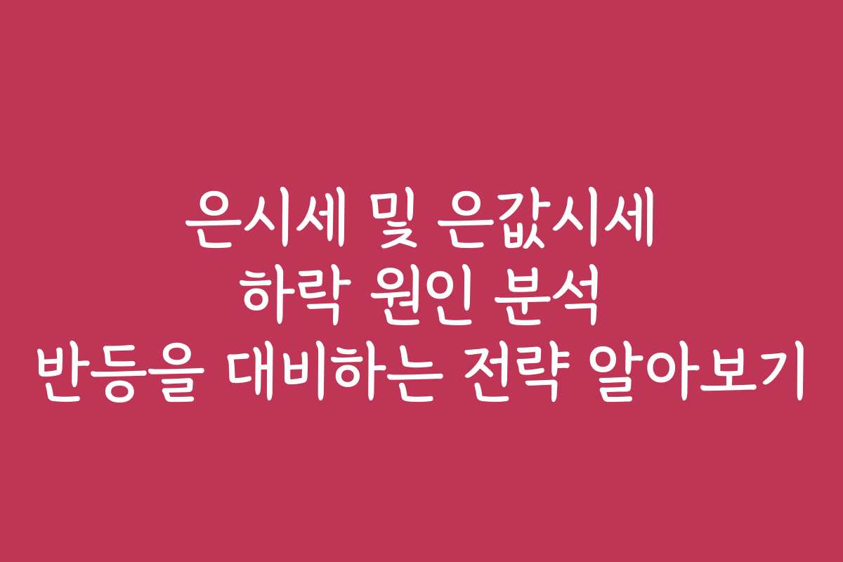 은시세 및 은값시세 하락 원인 분석 반등을 대비하는 전략 알아보기