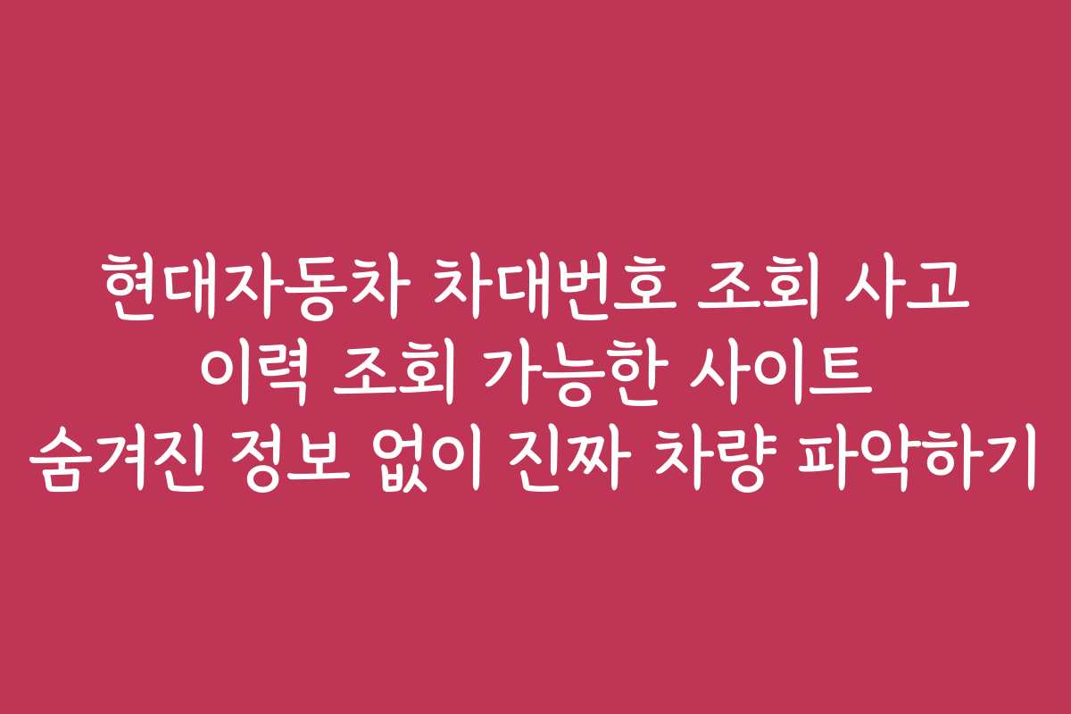 현대자동차 차대번호 조회 사고 이력 조회 가능한 사이트 숨겨진 정보 없이 진짜 차량 파악하기