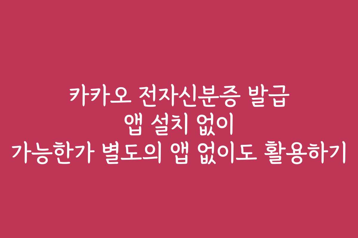 카카오 전자신분증 발급 앱 설치 없이 가능한가 별도의 앱 없이도 활용하기