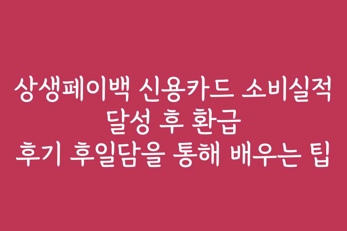 상생페이백 신용카드 소비실적 달성 후 환급 후기 후일담을 통해 배우는 팁