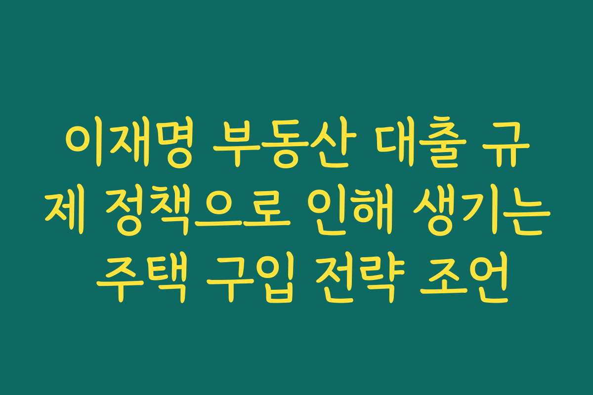 이재명 부동산 대출 규제 정책으로 인해 생기는 주택 구입 전략 조언