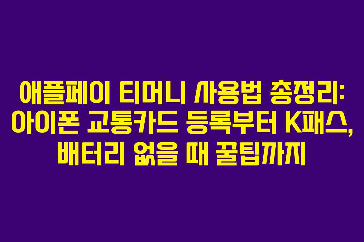 애플페이 티머니 사용법 총정리: 아이폰 교통카드 등록부터 K패스, 배터리 없을 때 꿀팁까지 애플페이 티머니 사용법 총정리: 아이폰 교통카드 등록부터 K패스, 배터리 없을 때 꿀팁까지