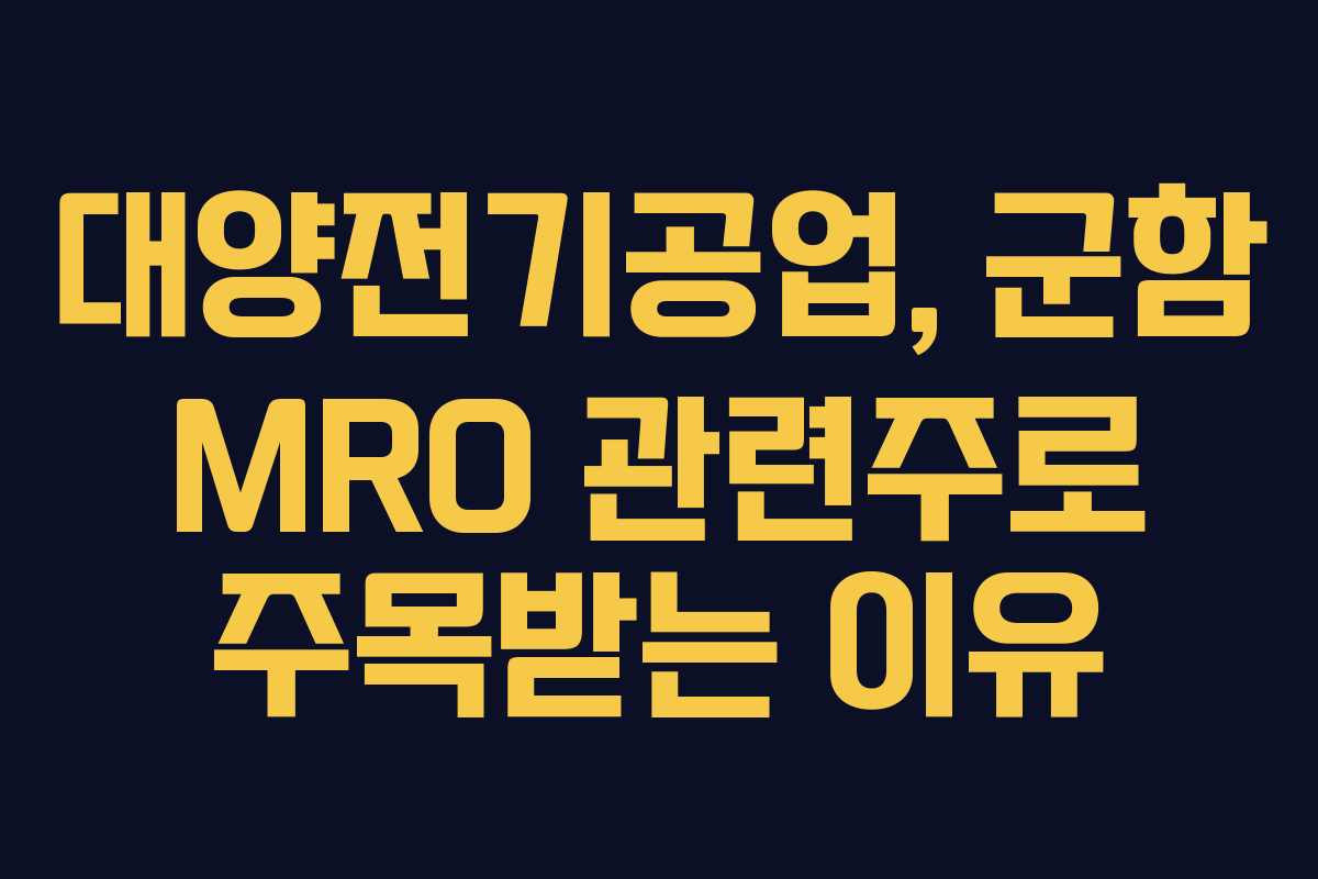 대양전기공업, 군함 MRO 관련주로 주목받는 이유 대양전기공업, 군함 MRO 관련주로 주목받는 이유