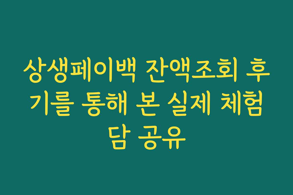 상생페이백 잔액조회 후기를 통해 본 실제 체험담 공유