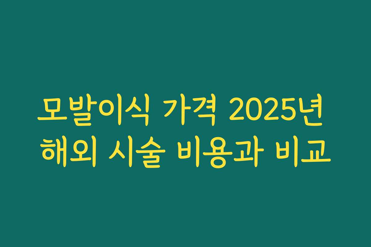 모발이식 가격 2025년 해외 시술 비용과 비교