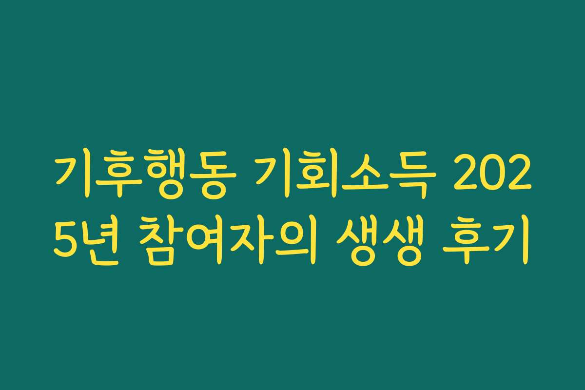 기후행동 기회소득 2025년 참여자의 생생 후기