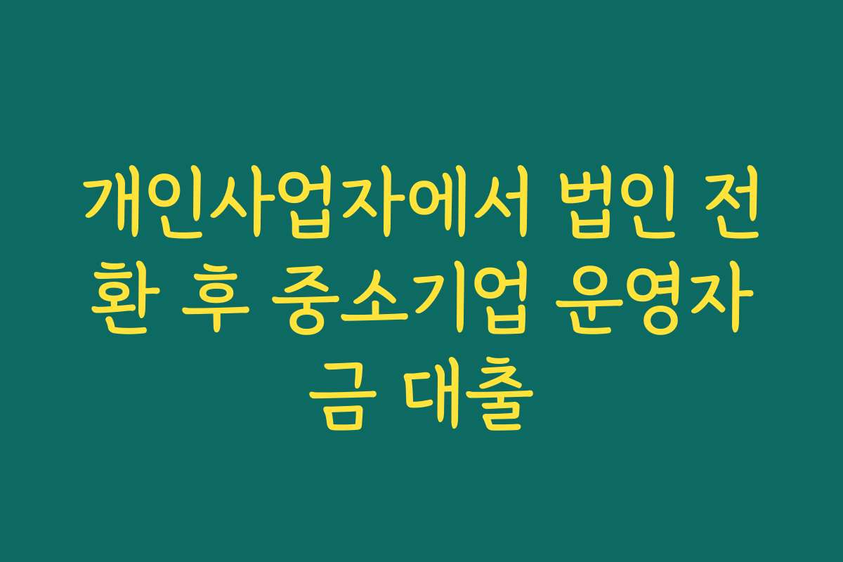 개인사업자에서 법인 전환 후 중소기업 운영자금 대출