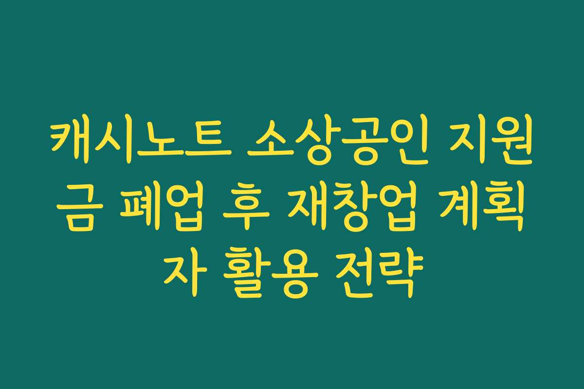 캐시노트 소상공인 지원금 폐업 후 재창업 계획자 활용 전략