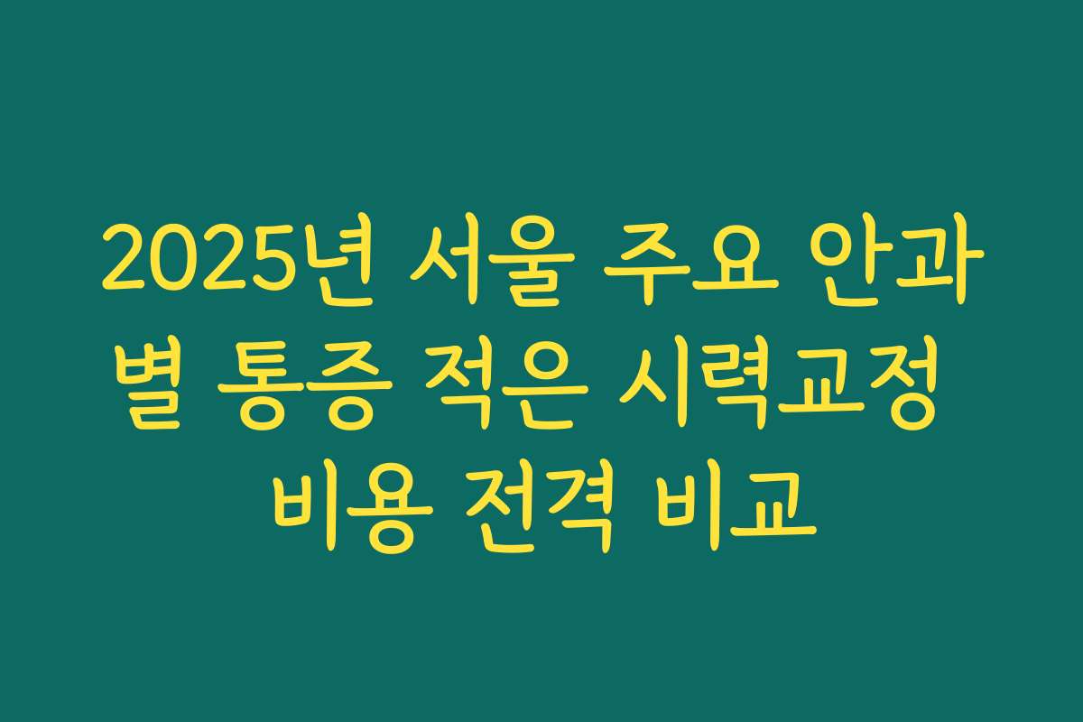2025년 서울 주요 안과별 통증 적은 시력교정 비용 전격 비교