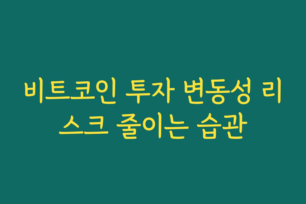 비트코인 투자 변동성 리스크 줄이는 습관