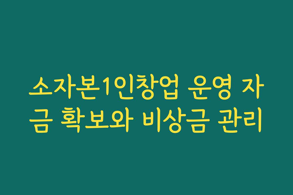 소자본1인창업 운영 자금 확보와 비상금 관리
