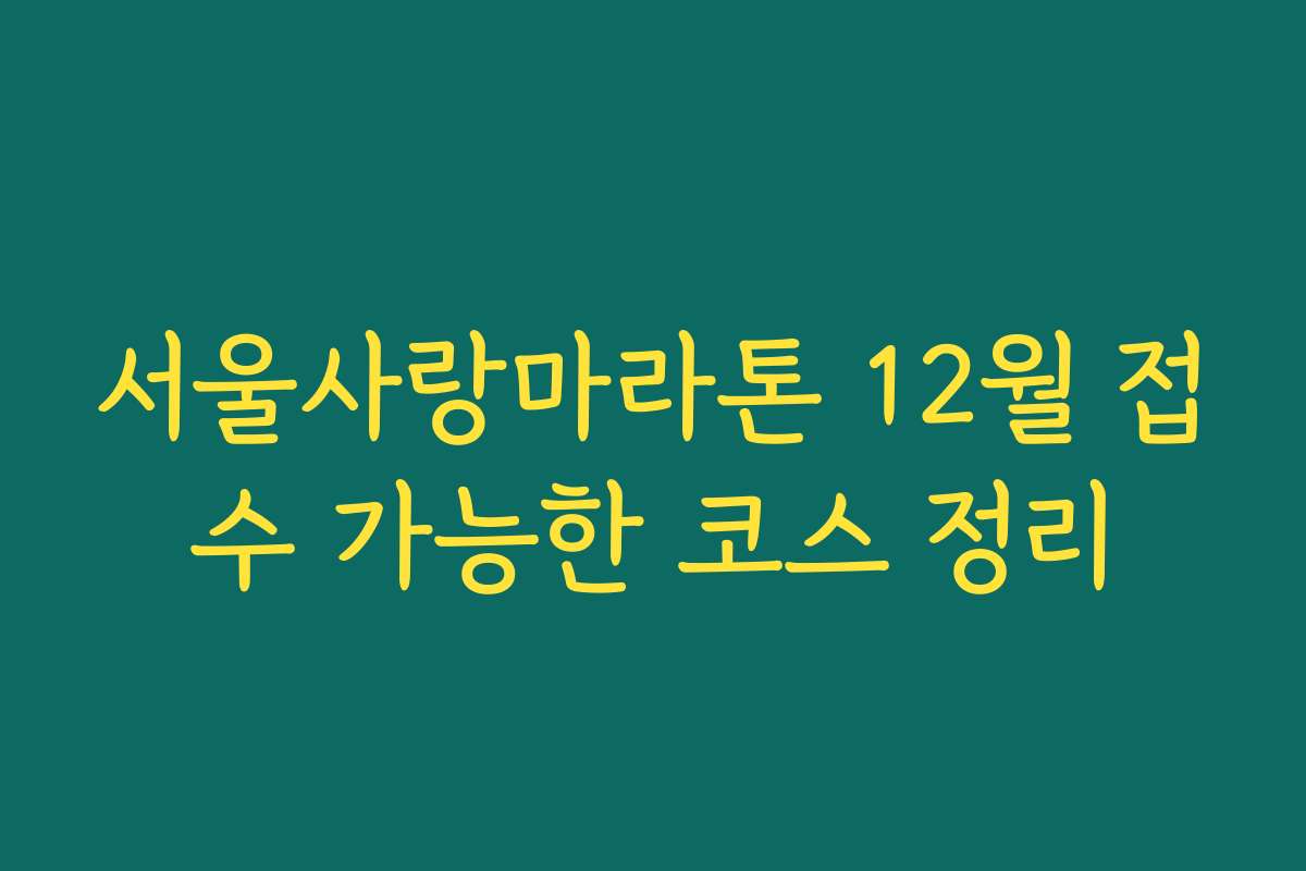 서울사랑마라톤 12월 접수 가능한 코스 정리