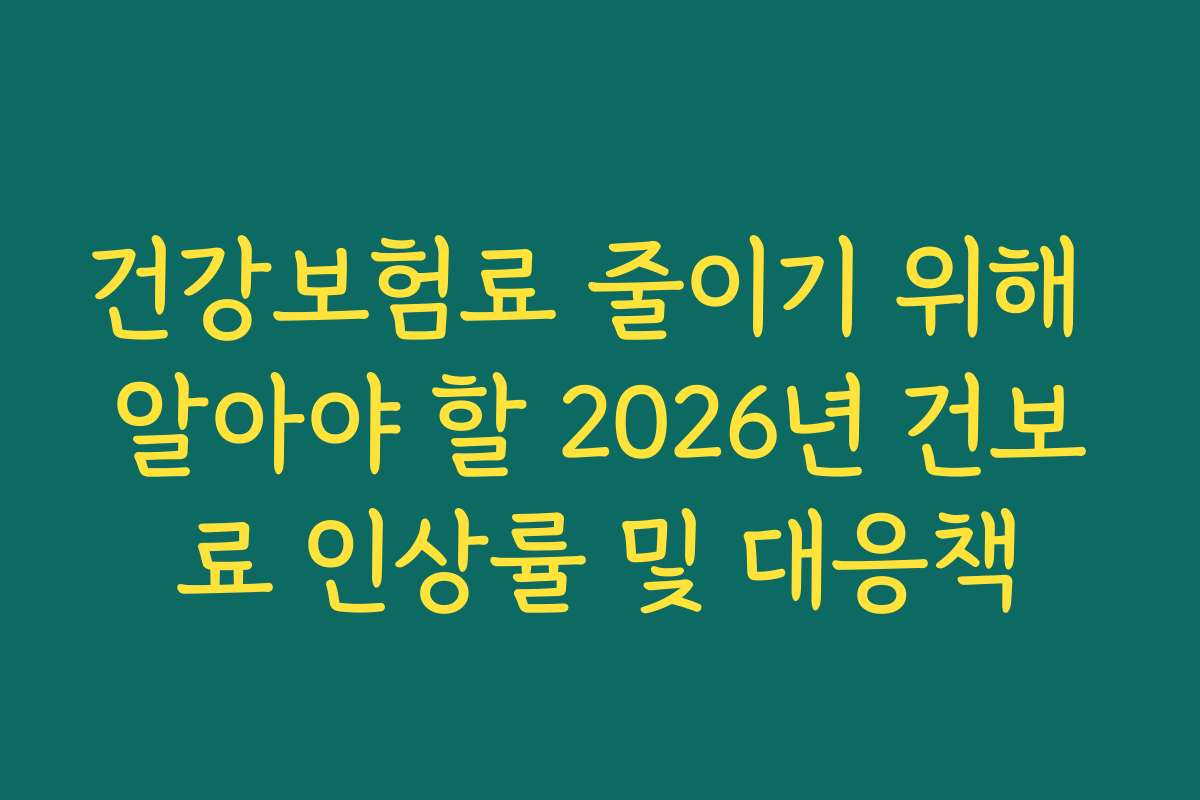 건강보험료 줄이기 위해 알아야 할 2026년 건보료 인상률 및 대응책