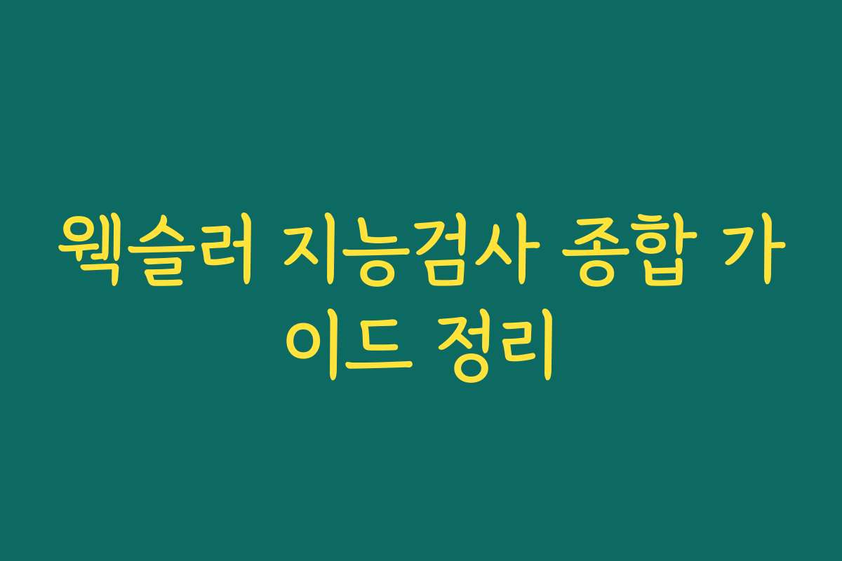 웩슬러 지능검사 종합 가이드 정리