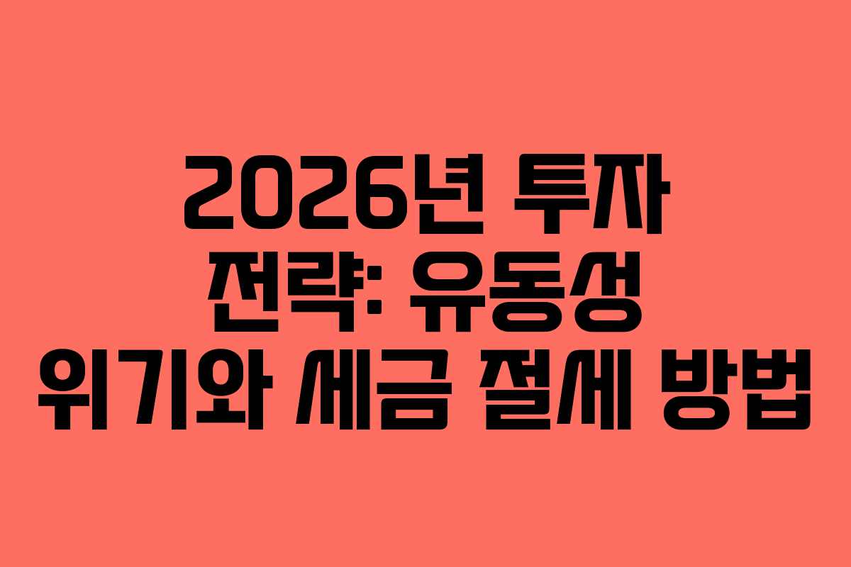 2026년 투자 전략: 유동성 위기와 세금 절세 방법