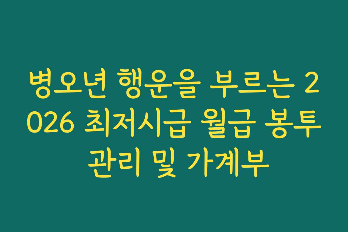 병오년 행운을 부르는 2026 최저시급 월급 봉투 관리 및 가계부