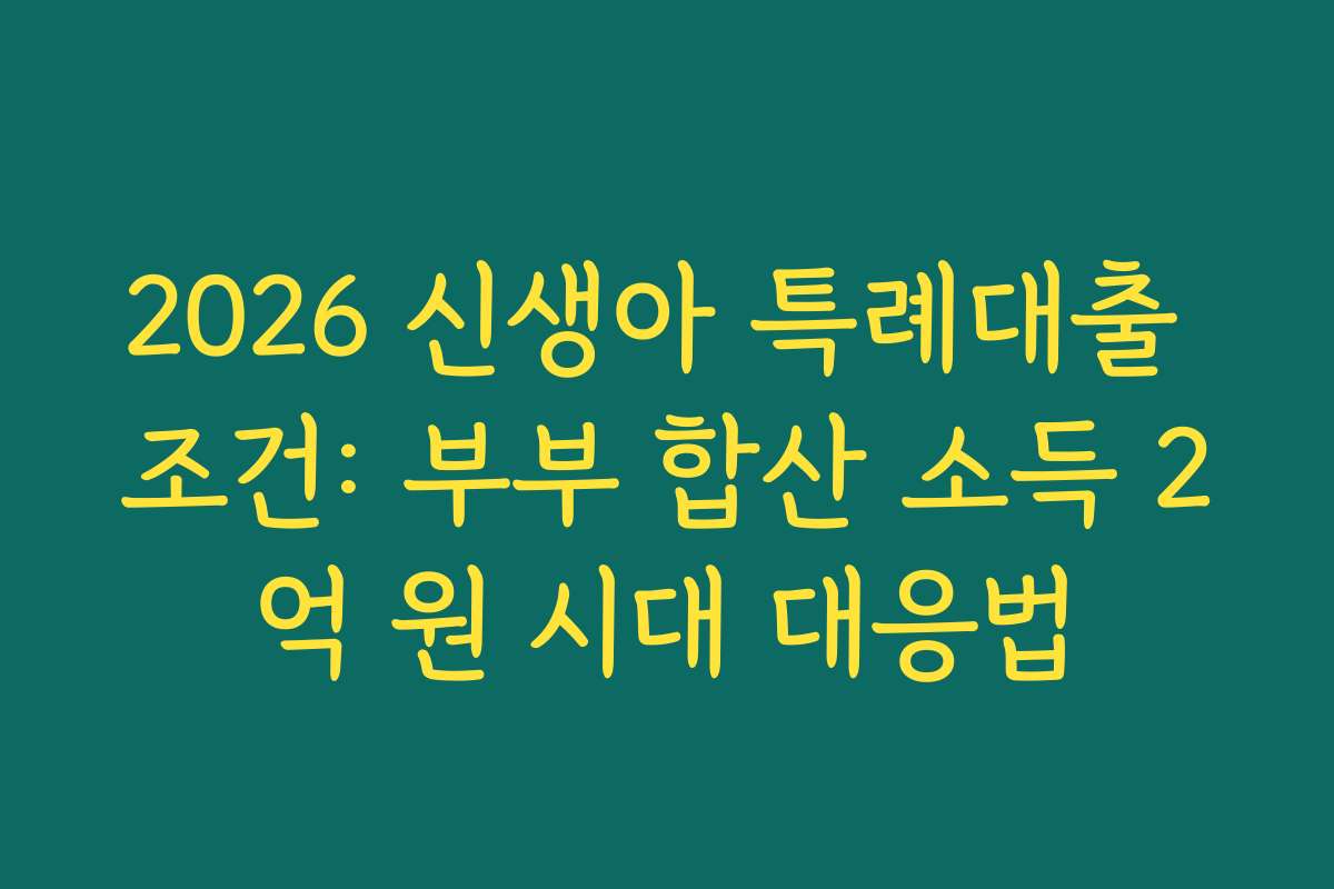 2026 신생아 특례대출 조건: 부부 합산 소득 2억 원 시대 대응법