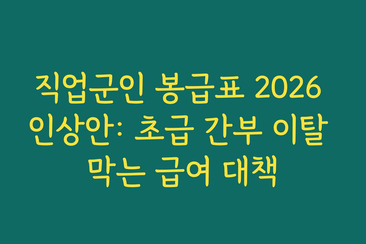 직업군인 봉급표 2026 인상안: 초급 간부 이탈 막는 급여 대책