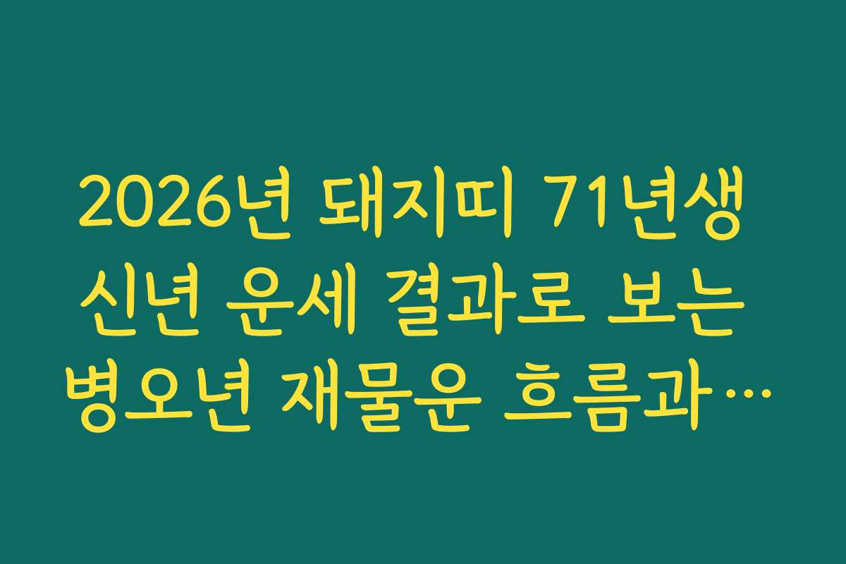 2026년 돼지띠 71년생 신년 운세 결과로 보는 병오년 재물운 흐름과 투자 전략