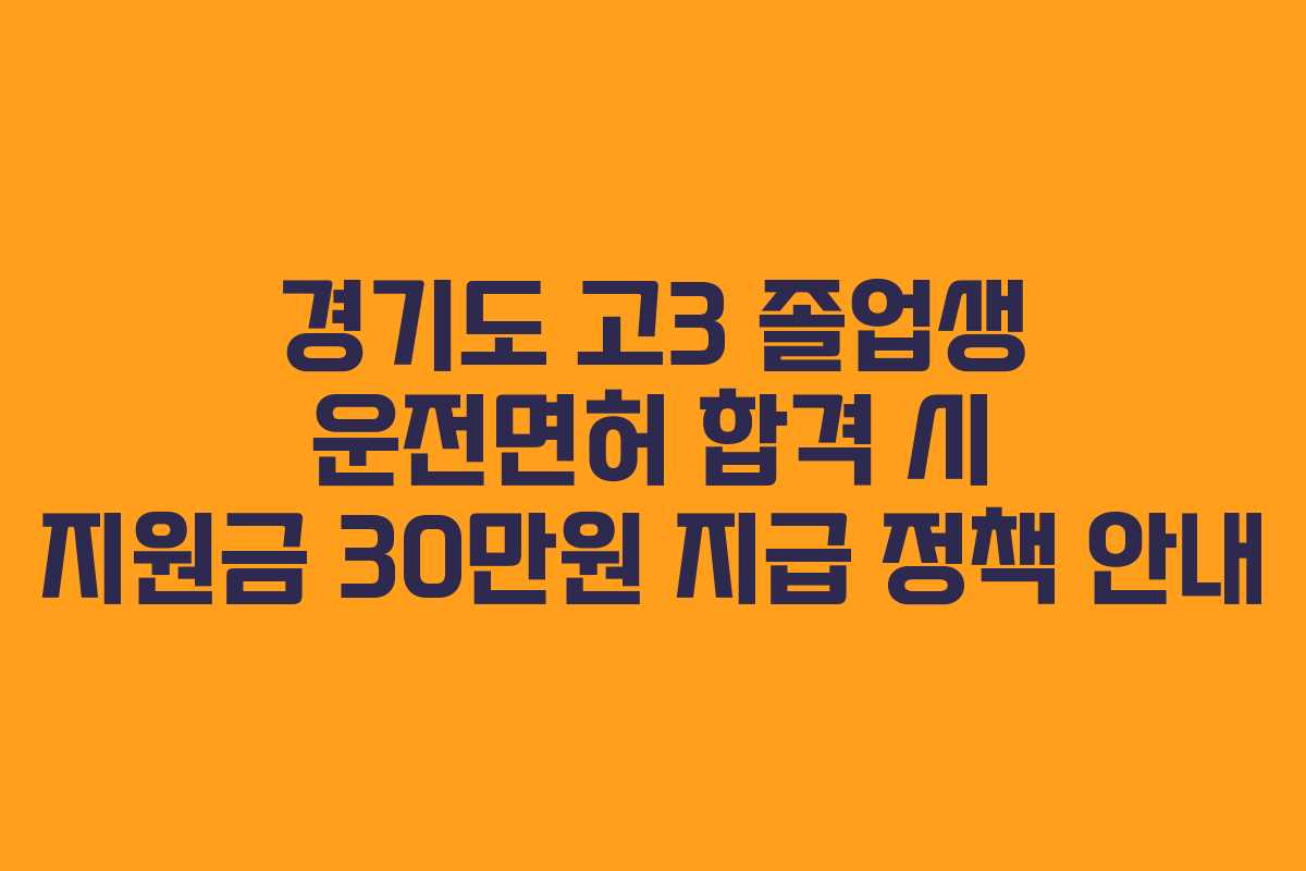 경기도 고3 졸업생 운전면허 합격 시 지원금 30만원 지급 정책 안내