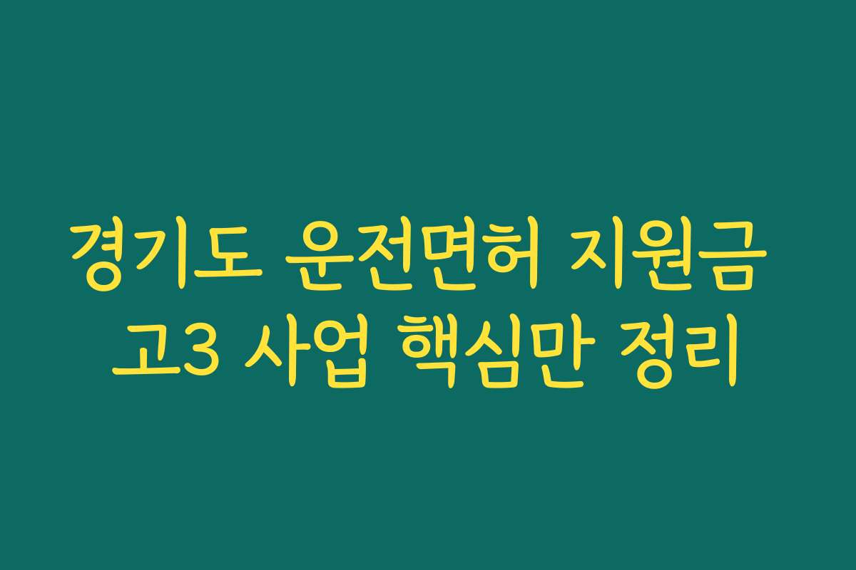 경기도 운전면허 지원금 고3 사업 핵심만 정리
