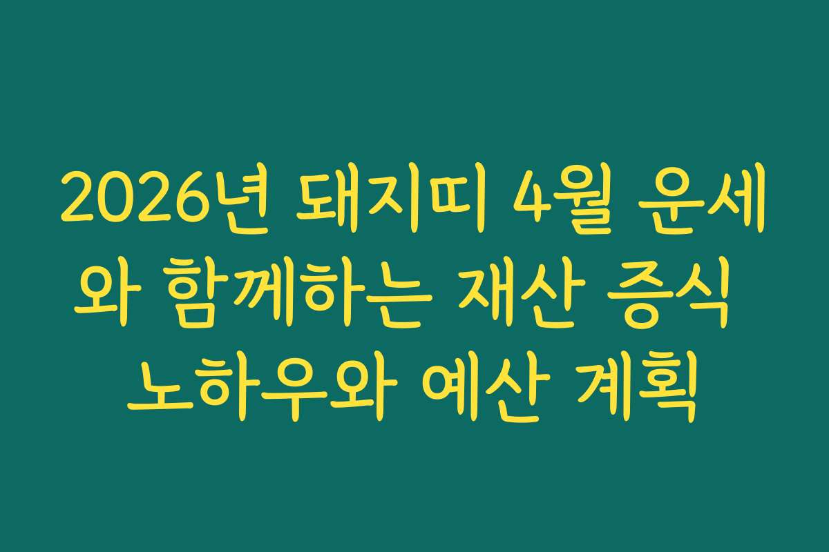 2026년 돼지띠 4월 운세와 함께하는 재산 증식 노하우와 예산 계획