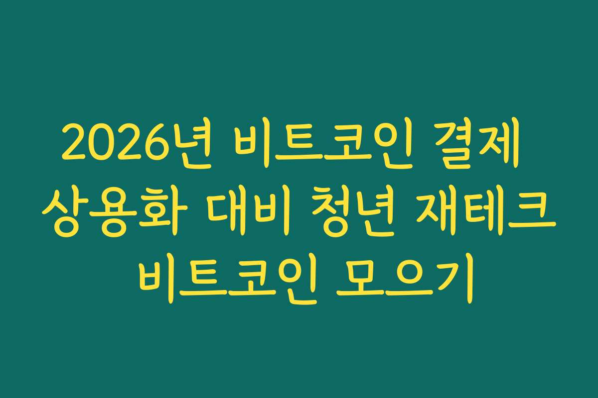 2026년 비트코인 결제 상용화 대비 청년 재테크 비트코인 모으기