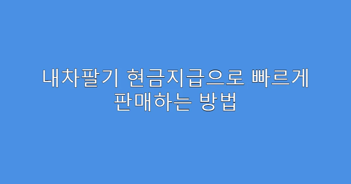 내차팔기 현금지급으로 빠르게 판매하는 방법