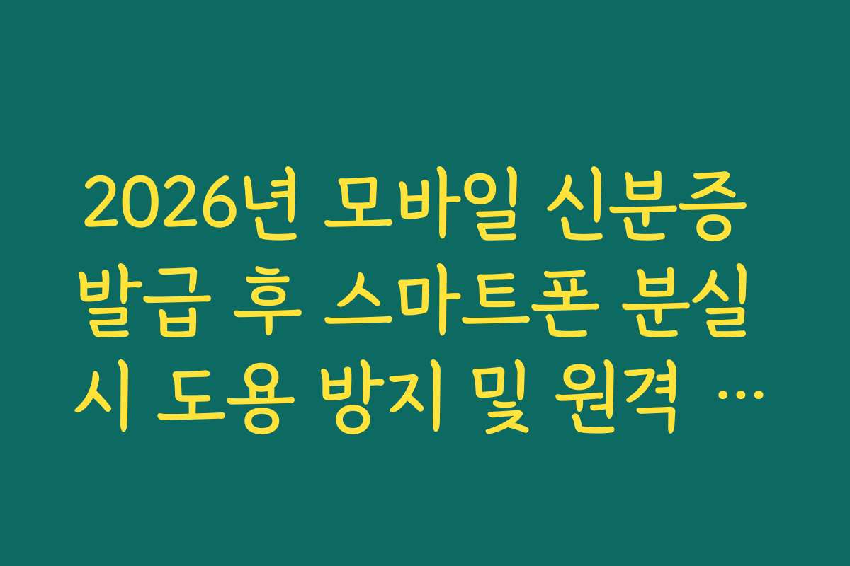 2026년 모바일 신분증 발급 후 스마트폰 분실 시 도용 방지 및 원격 정지법