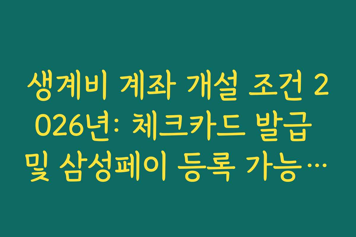 생계비 계좌 개설 조건 2026년: 체크카드 발급 및 삼성페이 등록 가능 여부