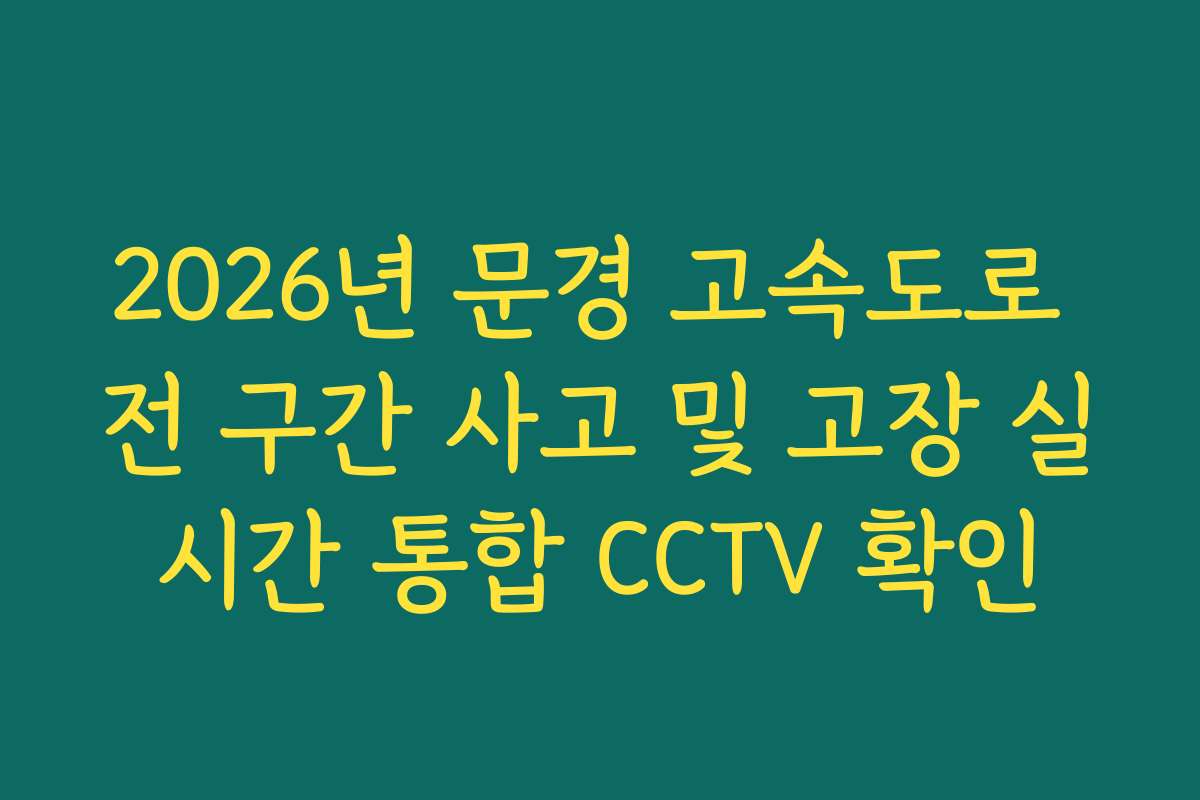 2026년 문경 고속도로 전 구간 사고 및 고장 실시간 통합 CCTV 확인