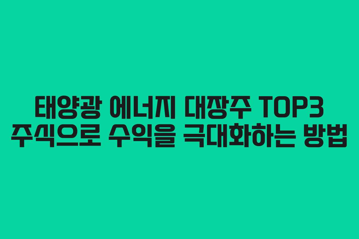태양광 에너지 대장주 TOP3 주식으로 수익을 극대화하는 방법