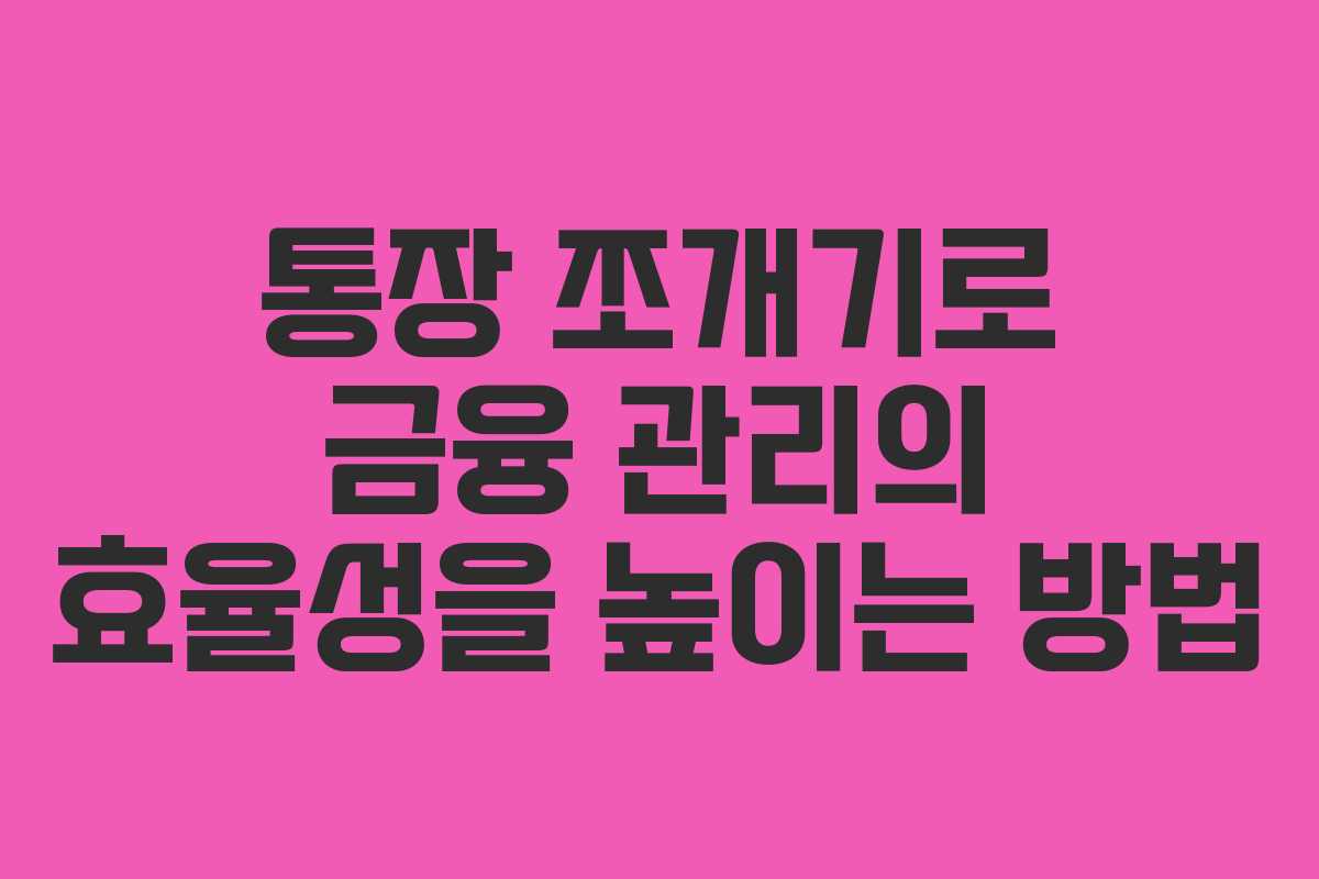 통장 쪼개기로 금융 관리의 효율성을 높이는 방법