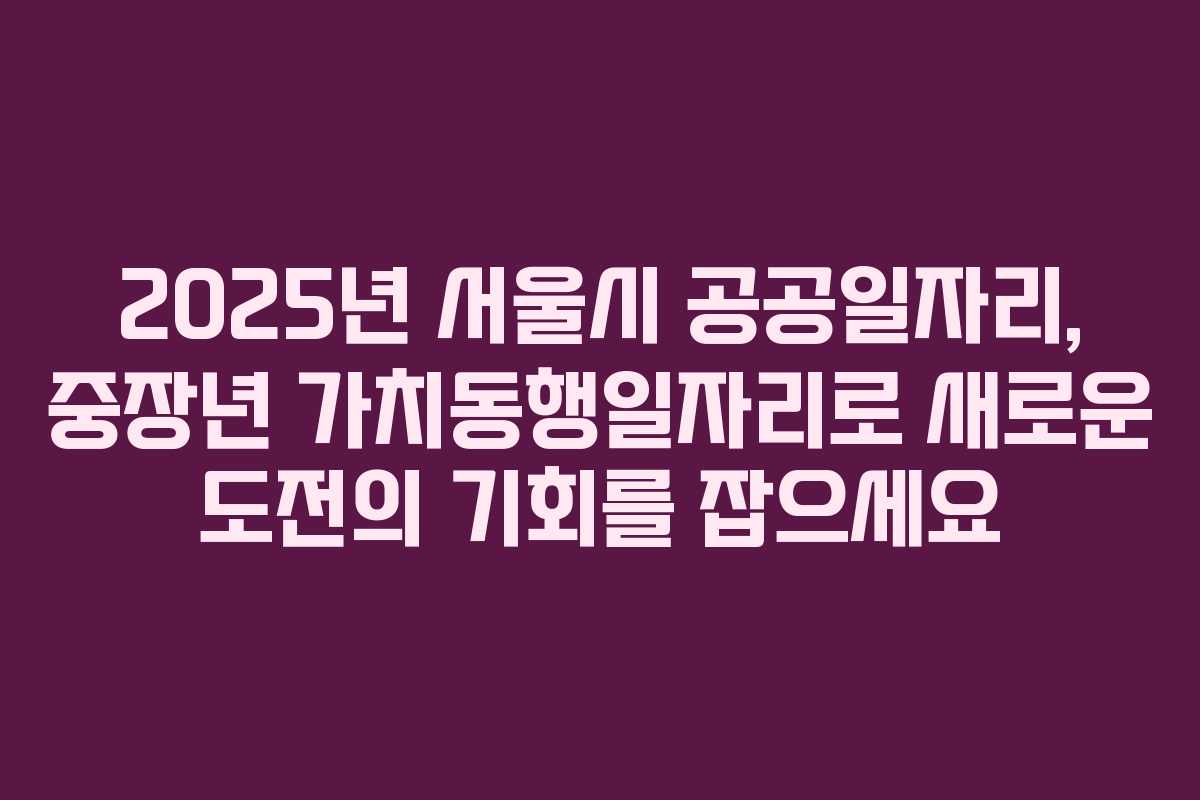 2025년 서울시 공공일자리, 중장년 가치동행일자리로 새로운 도전의 기회를 잡으세요