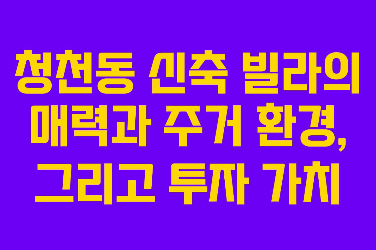 청천동 신축 빌라의 매력과 주거 환경, 그리고 투자 가치