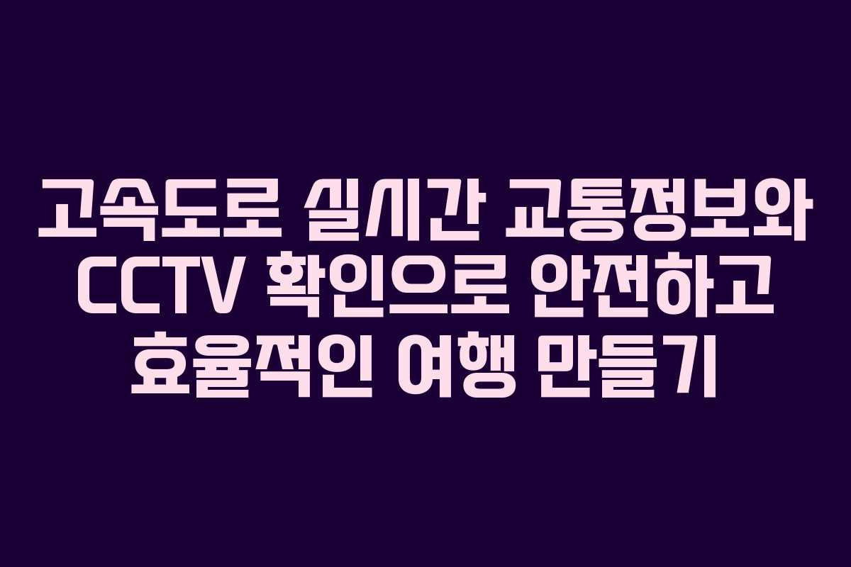 고속도로 실시간 교통정보와 CCTV 확인으로 안전하고 효율적인 여행 만들기