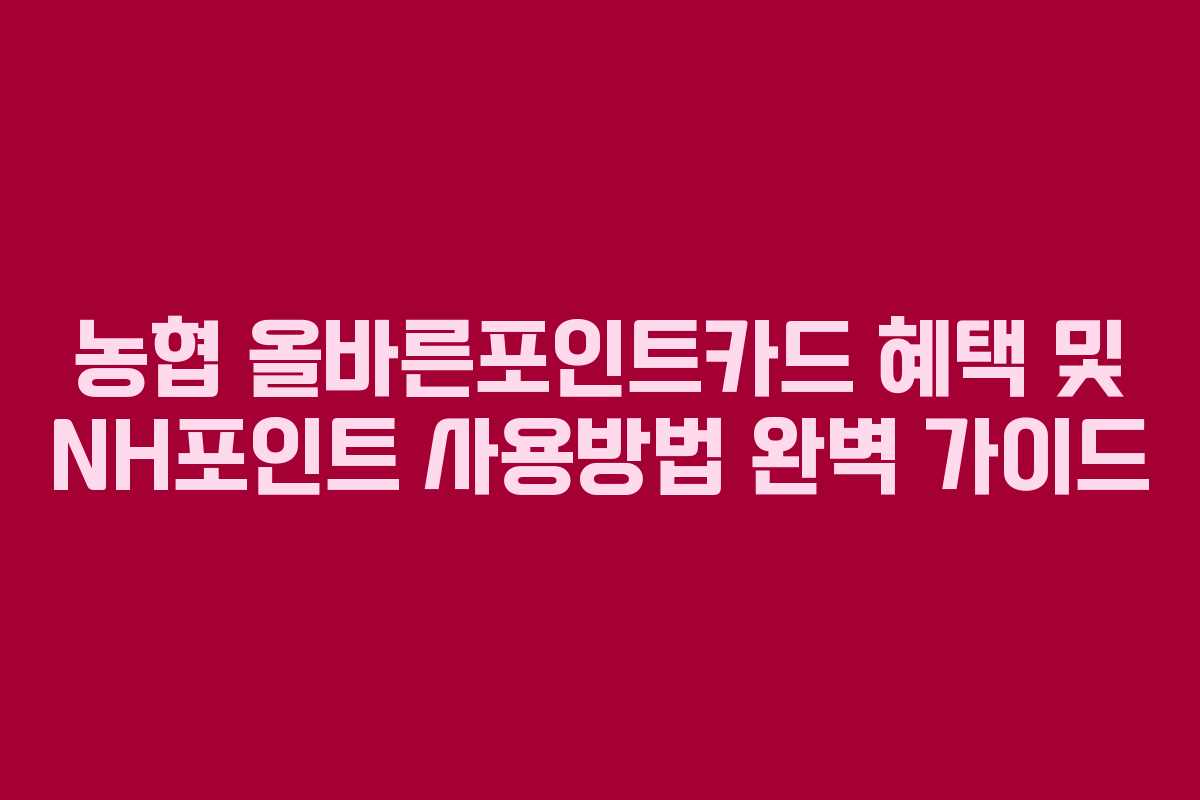 농협 올바른포인트카드 혜택 및 NH포인트 사용방법 완벽 가이드