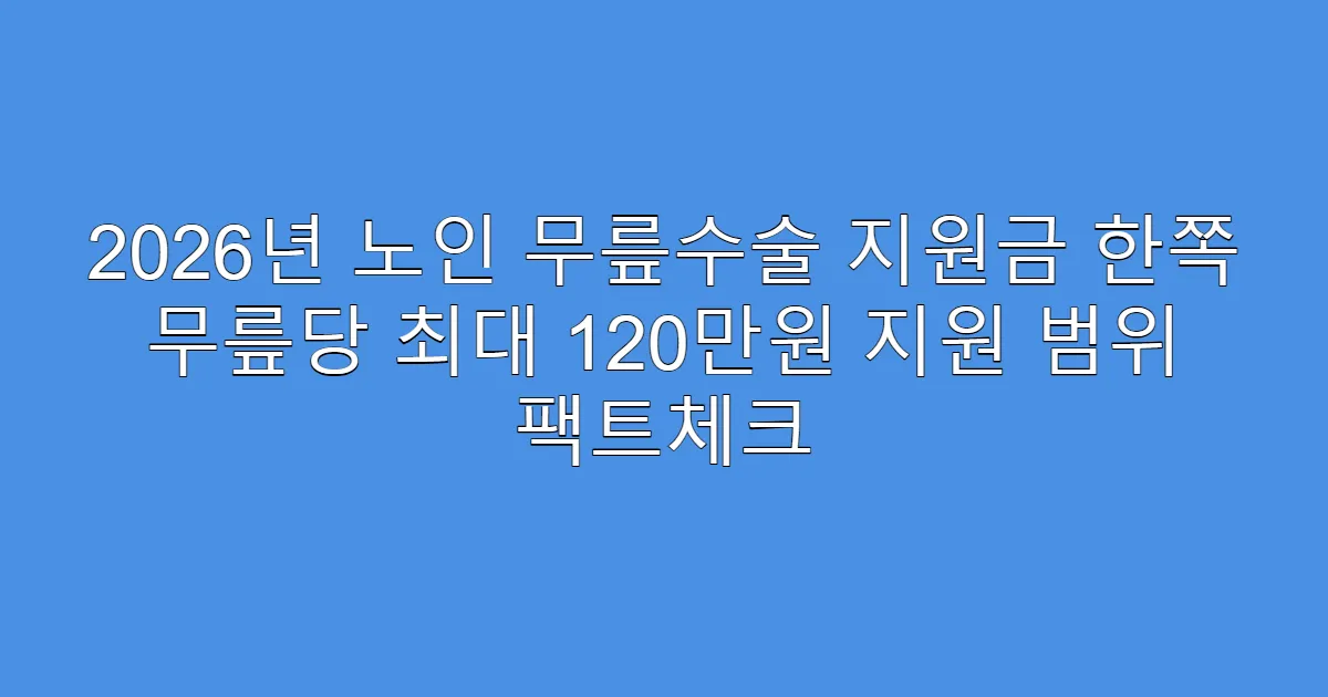 2026년 노인 무릎수술 지원금 한쪽 무릎당 최대 120만원 지원 범위 팩트체크