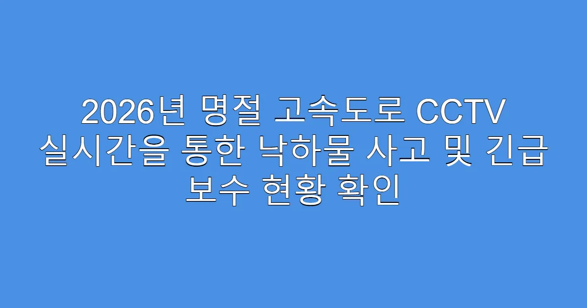2026년 명절 고속도로 CCTV 실시간을 통한 낙하물 사고 및 긴급 보수 현황 확인