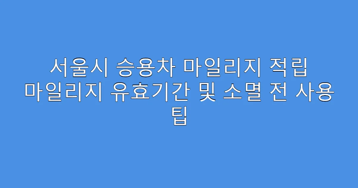 서울시 승용차 마일리지 적립 마일리지 유효기간 및 소멸 전 사용 팁