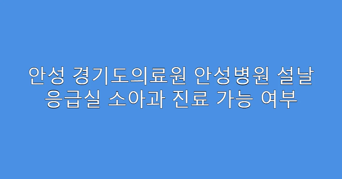 안성 경기도의료원 안성병원 설날 응급실 소아과 진료 가능 여부