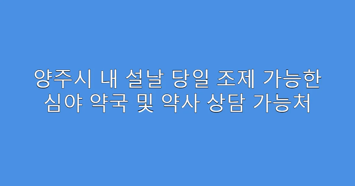양주시 내 설날 당일 조제 가능한 심야 약국 및 약사 상담 가능처