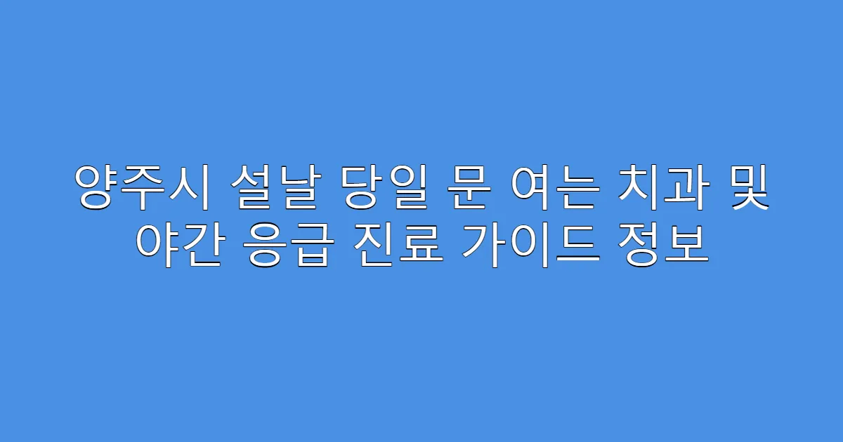 양주시 설날 당일 문 여는 치과 및 야간 응급 진료 가이드 정보