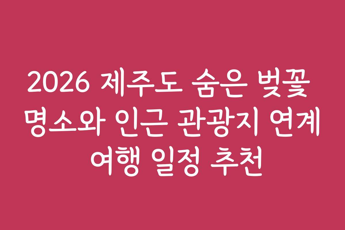 2026 제주도 숨은 벚꽃 명소와 인근 관광지 연계 여행 일정 추천