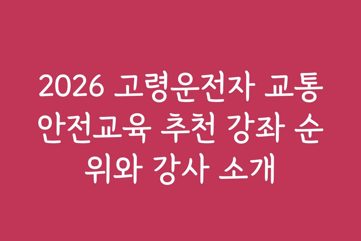 2026 고령운전자 교통안전교육 추천 강좌 순위와 강사 소개