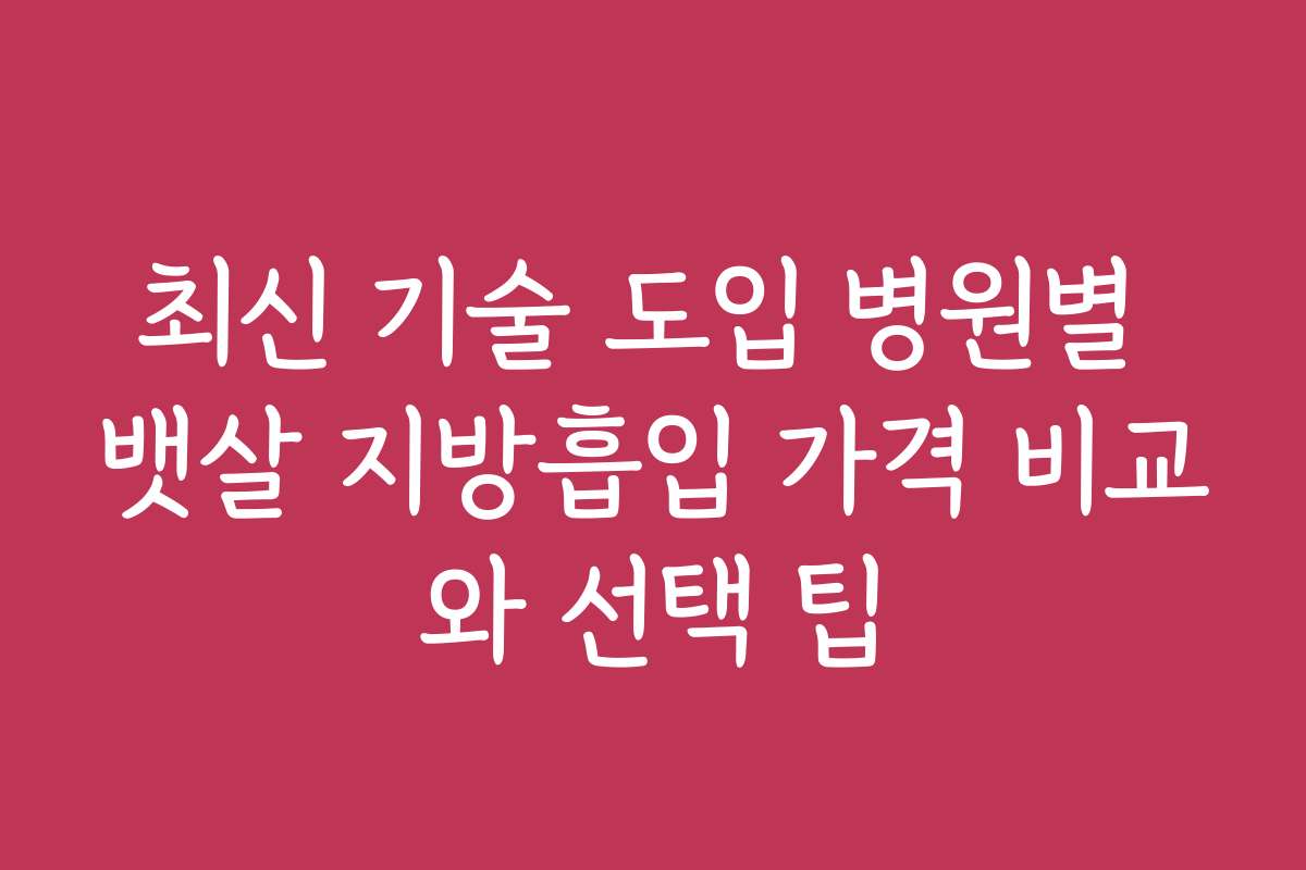 최신 기술 도입 병원별 뱃살 지방흡입 가격 비교와 선택 팁