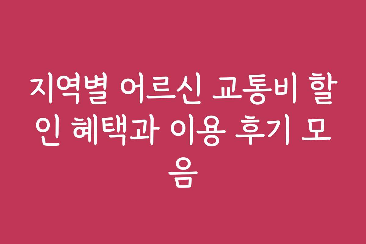 지역별 어르신 교통비 할인 혜택과 이용 후기 모음