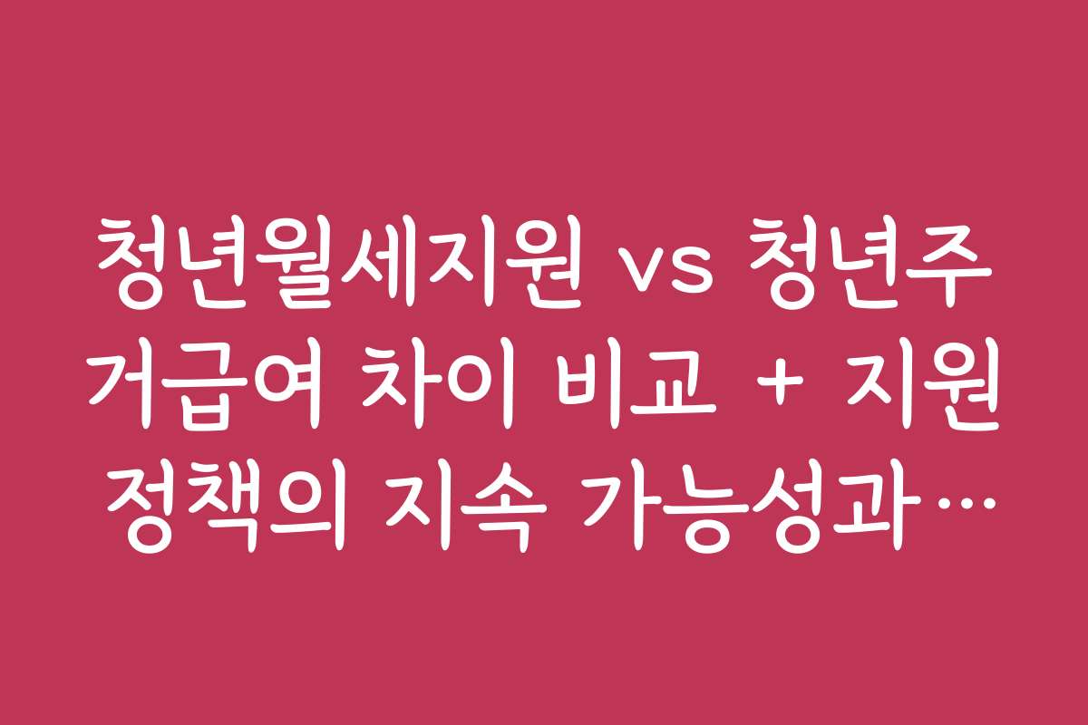 청년월세지원 vs 청년주거급여 차이 비교 + 지원 정책의 지속 가능성과 재원 마련 방안