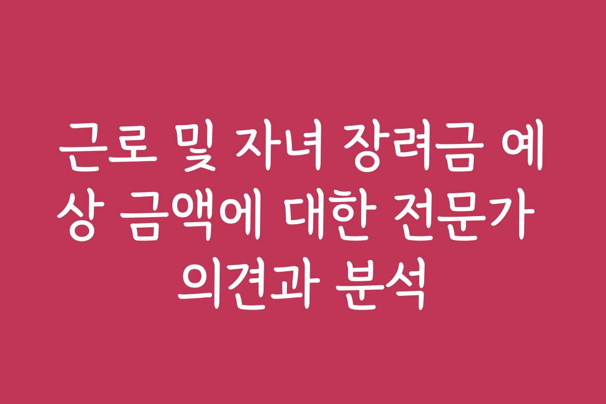 근로 및 자녀 장려금 예상 금액에 대한 전문가 의견과 분석